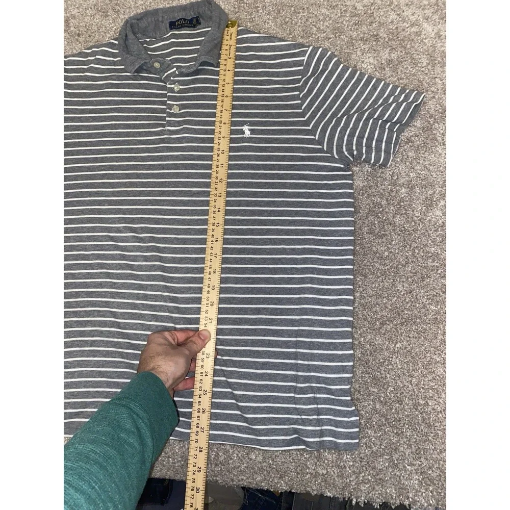 Polo Ralph Lauren Mens‎ XL Striped Gray Polo Shirt Soft Cotton Touch White Pony